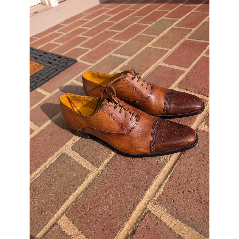 Undandy Patina Cap Toe Oxford Dress Shoes Men's  10.5 Brown Tan Made in Portugal